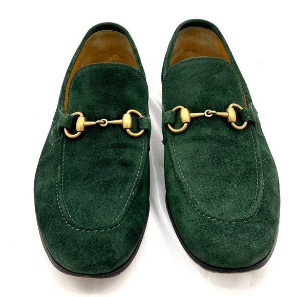 Gucci Jordaan Green Suede Horsebit Loafers - Picture 3 of 12
